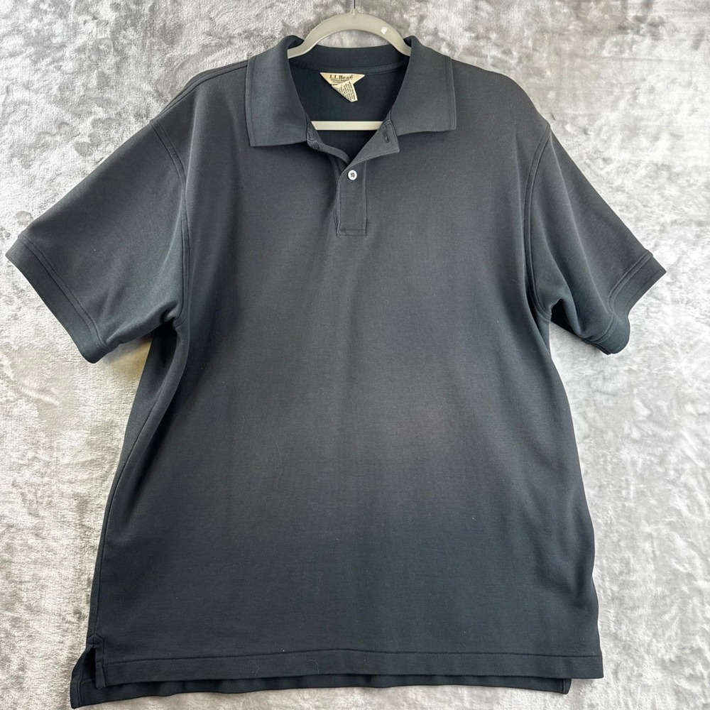 LL Bean‎ Polo Shirt Mens Large L Black Double L Wrinkle Resistant Pique (1725)
